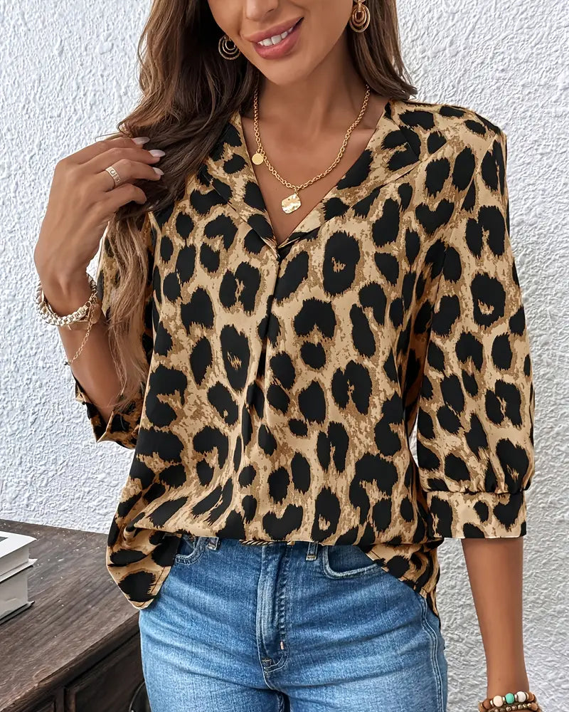 Astoria - Leopard Print Oversized Mid-Length Sleeve Blouse