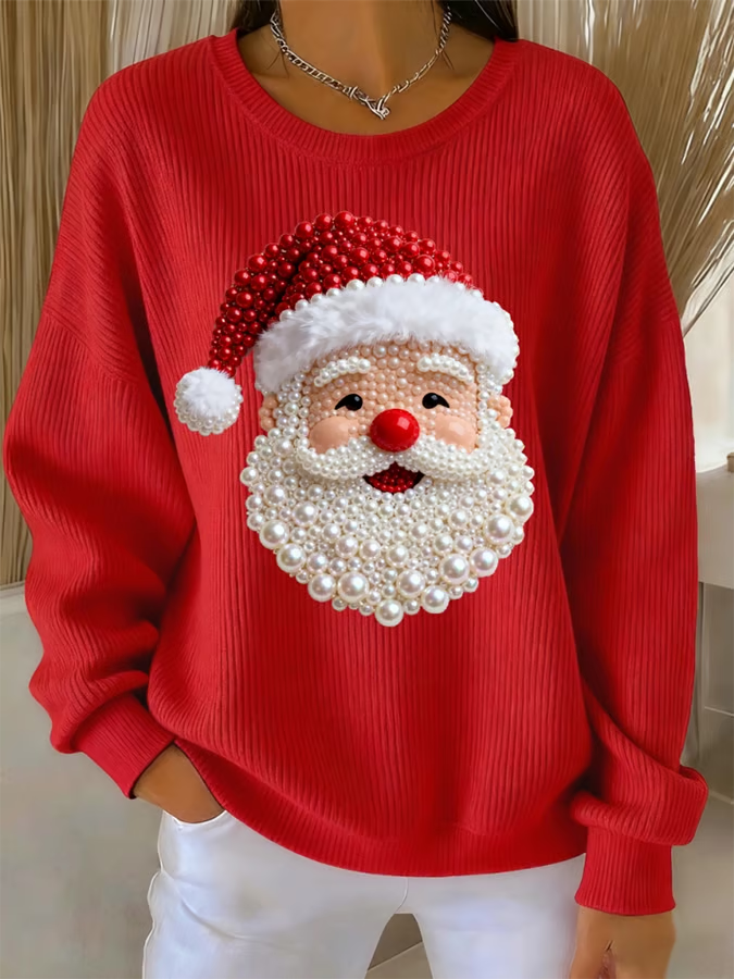 Isa - Christmas Sweater with Beaded Santa