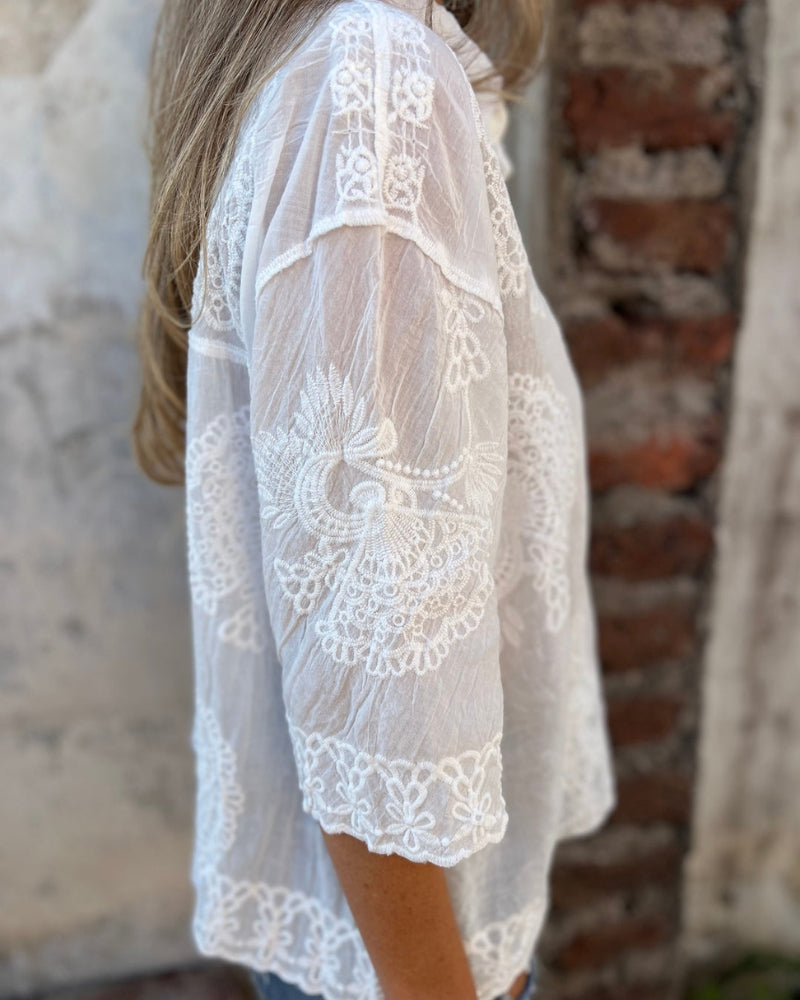 IAREL - CHIC LACE EMBROIDERED BLOUSE