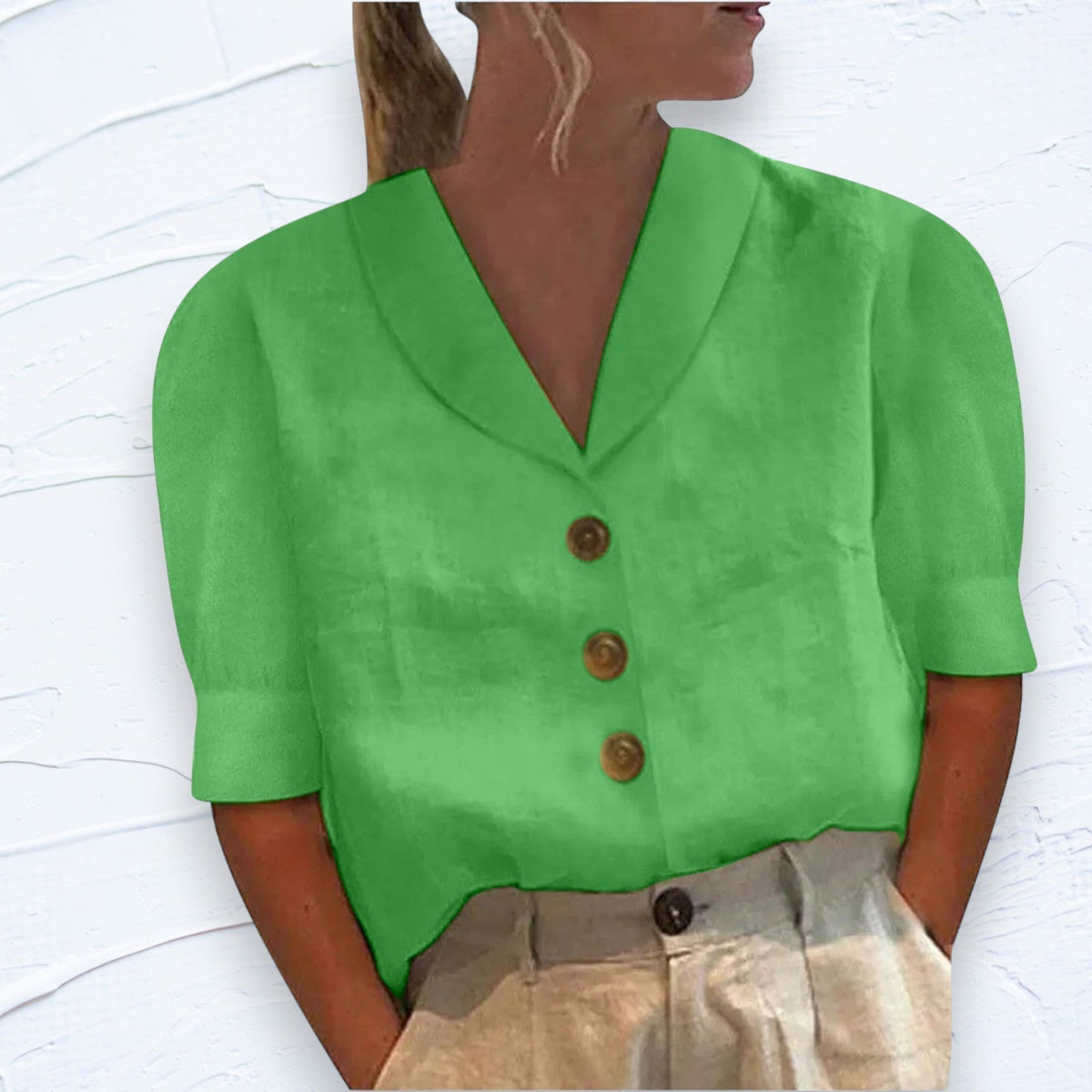 Retro-Chic Button Blouse with Knotted Front