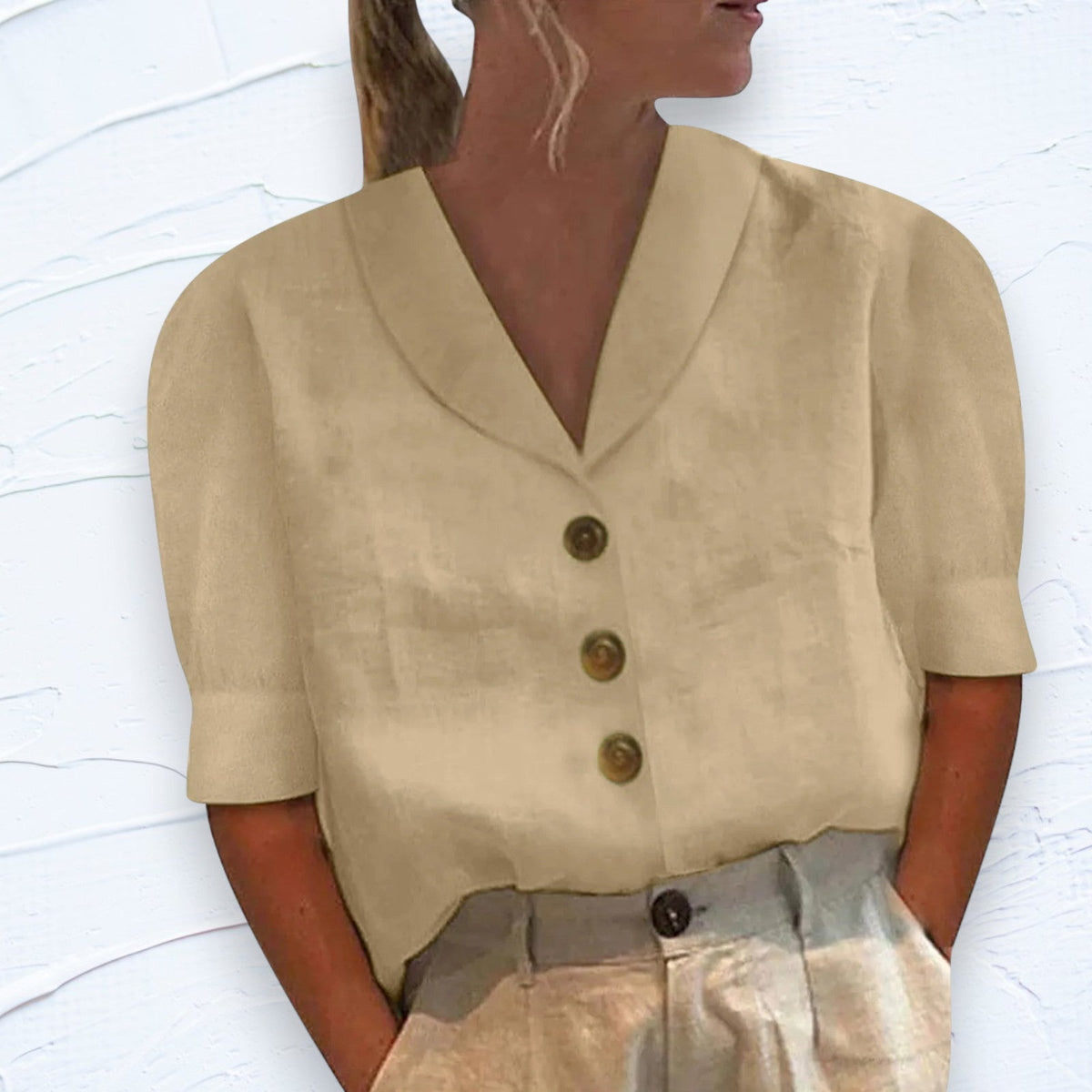 Retro-Chic Button Blouse with Knotted Front