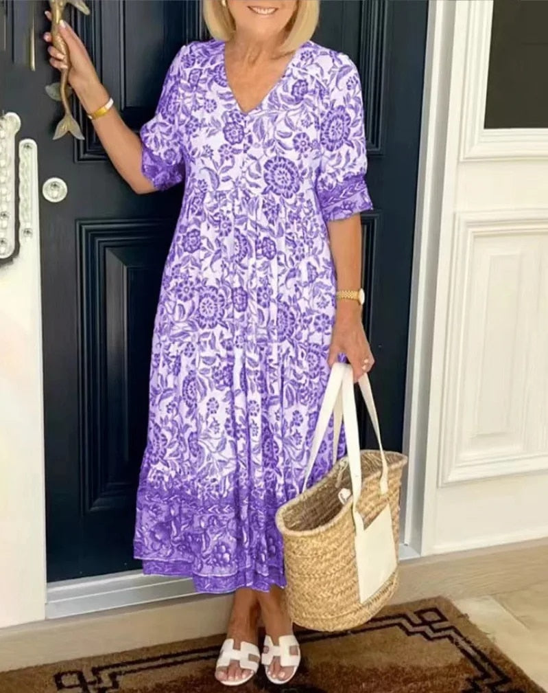 Aude - Elegant floral dress with V-neckline