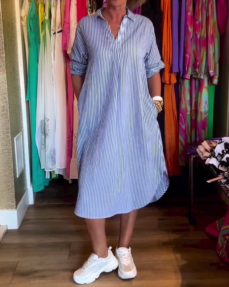 Cato - Striped Shirt Dress with Lapel Collar