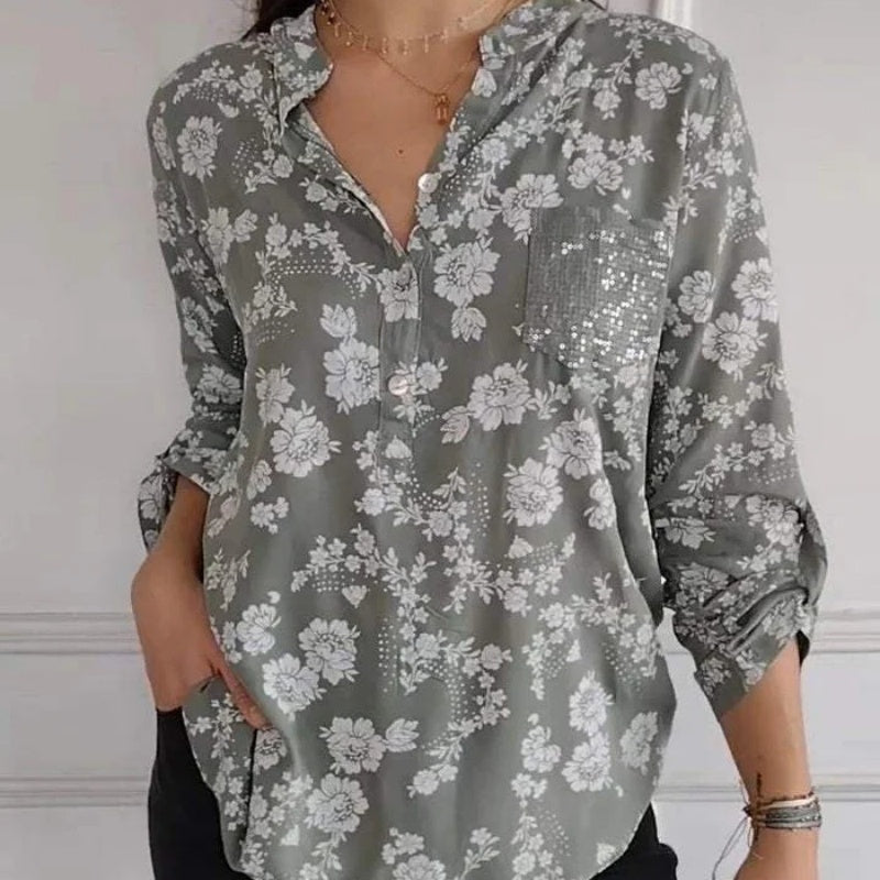 FRIEDLINDE I LONG-SLEEVED FLOWER BLOUSE