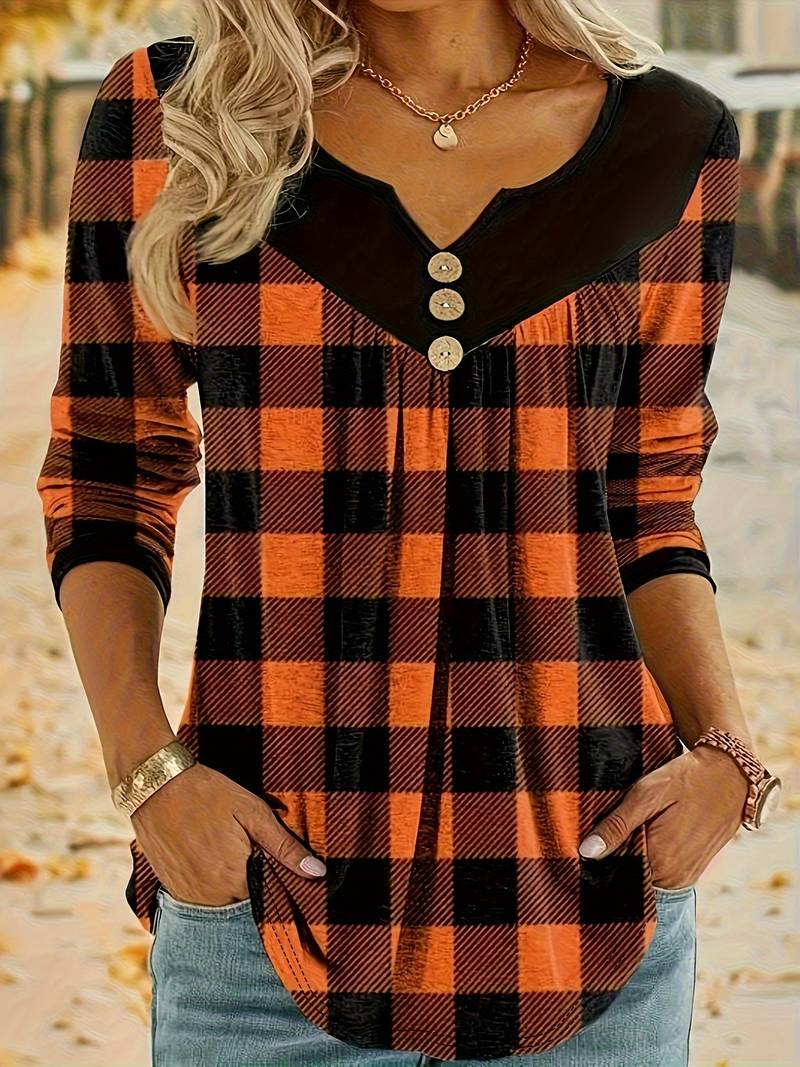 Belissora - Autumn Plaid Print Top