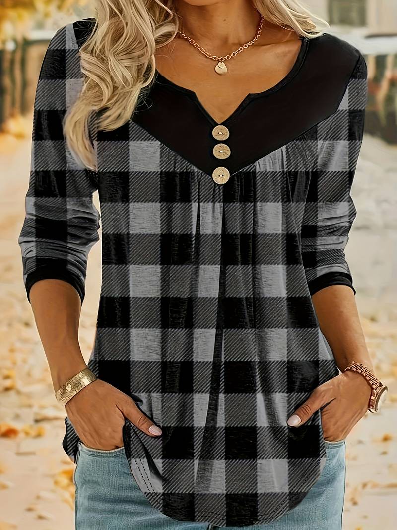 Belissora - Autumn Plaid Print Top