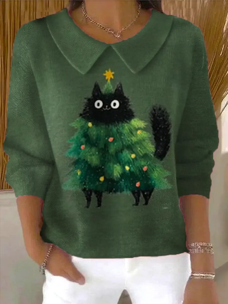 Fenna – Knitted Christmas Sweater with Cat Tree