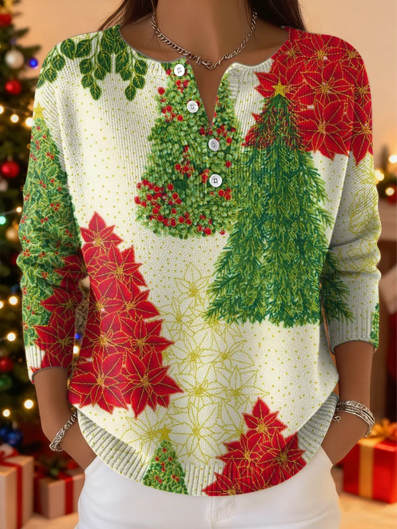 Elena – Christmas Sweater with Pine Branches and Stars