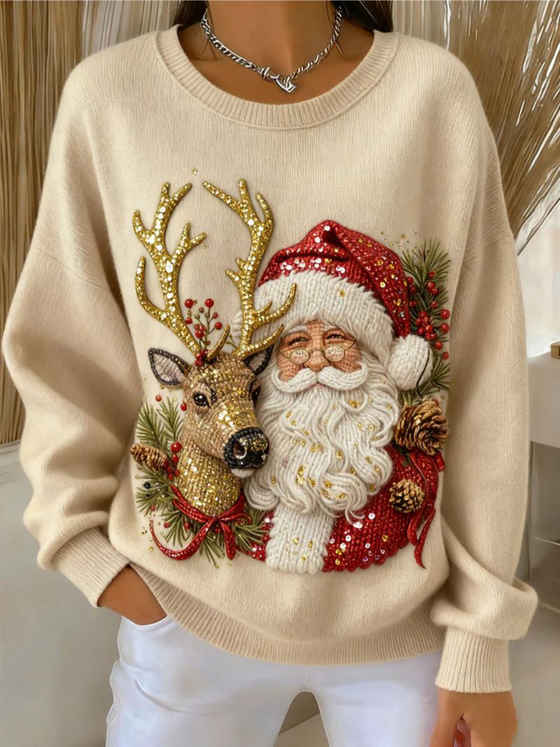 Sofia – Christmas Sweater with Festive Santa and Reindeer