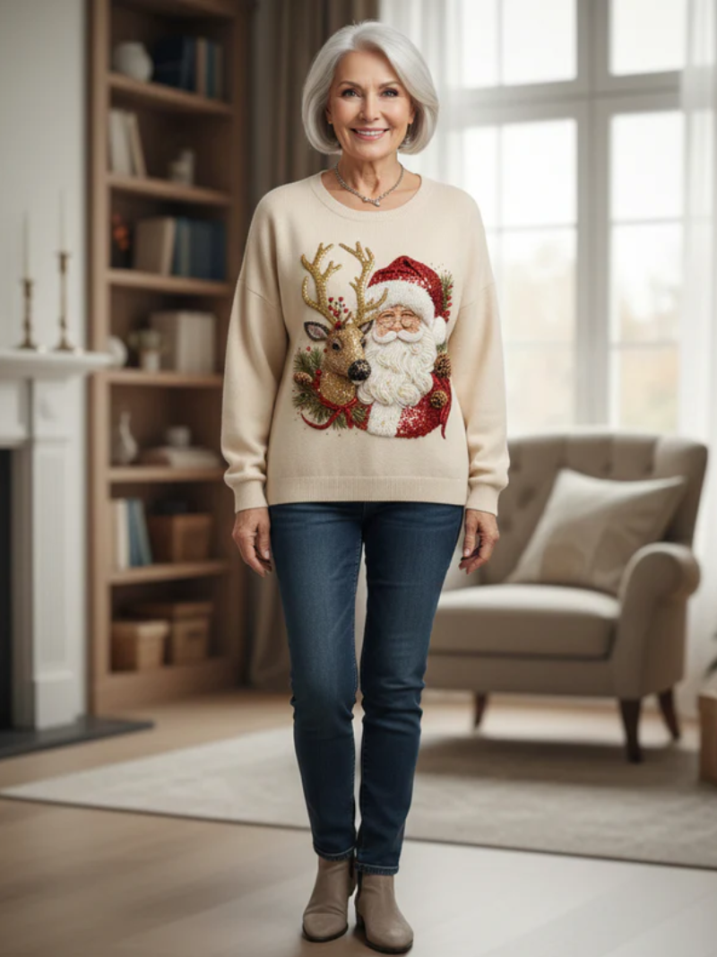 Sofia – Christmas Sweater with Festive Santa and Reindeer