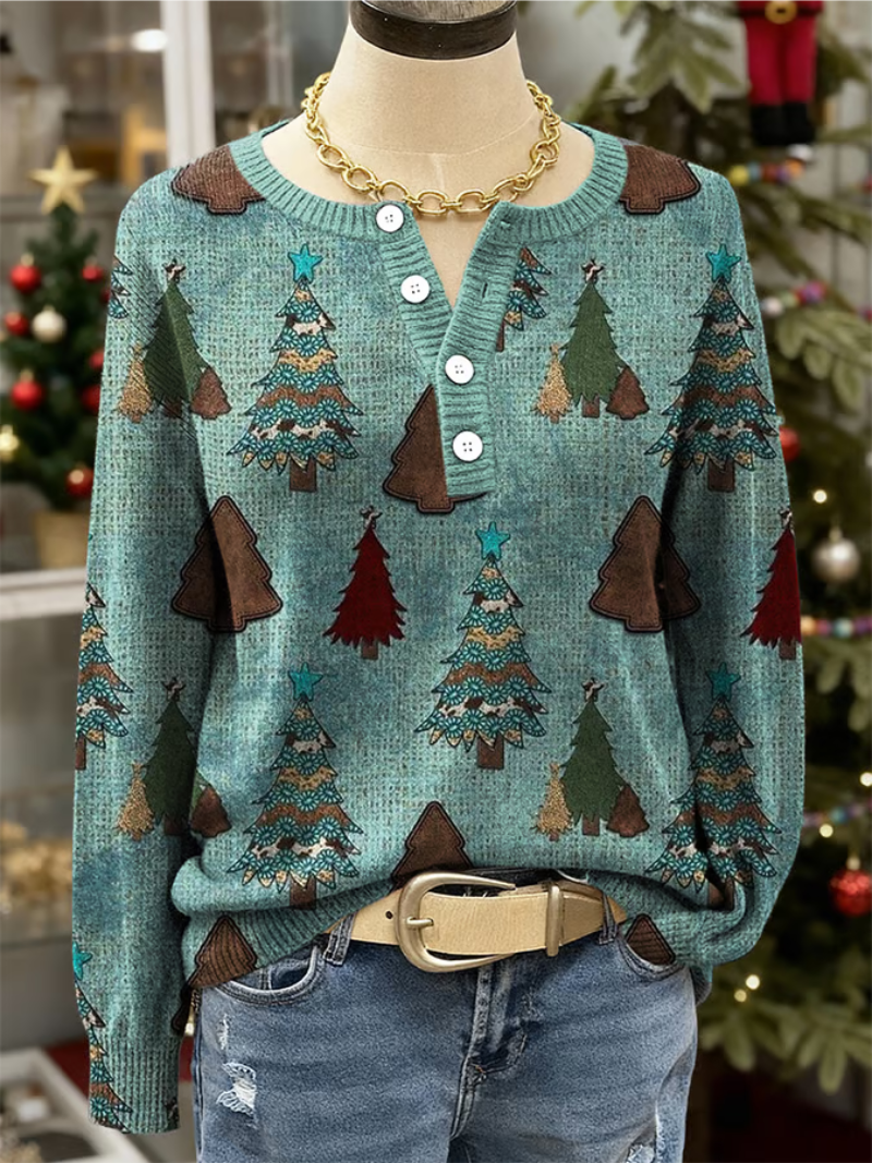 Elena - Christmas sweater with Christmas tree print