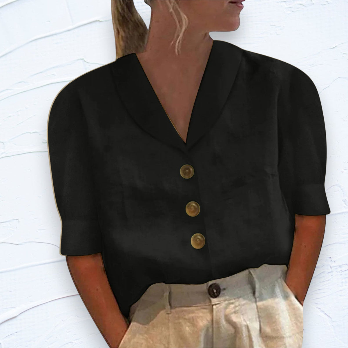 Retro-Chic Button Blouse with Knotted Front