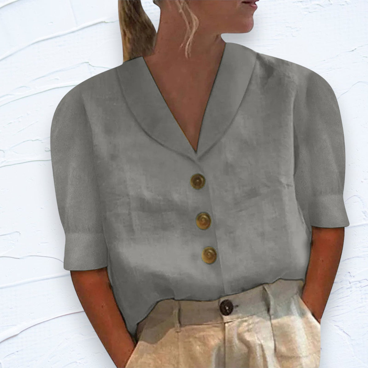 Retro-Chic Button Blouse with Knotted Front