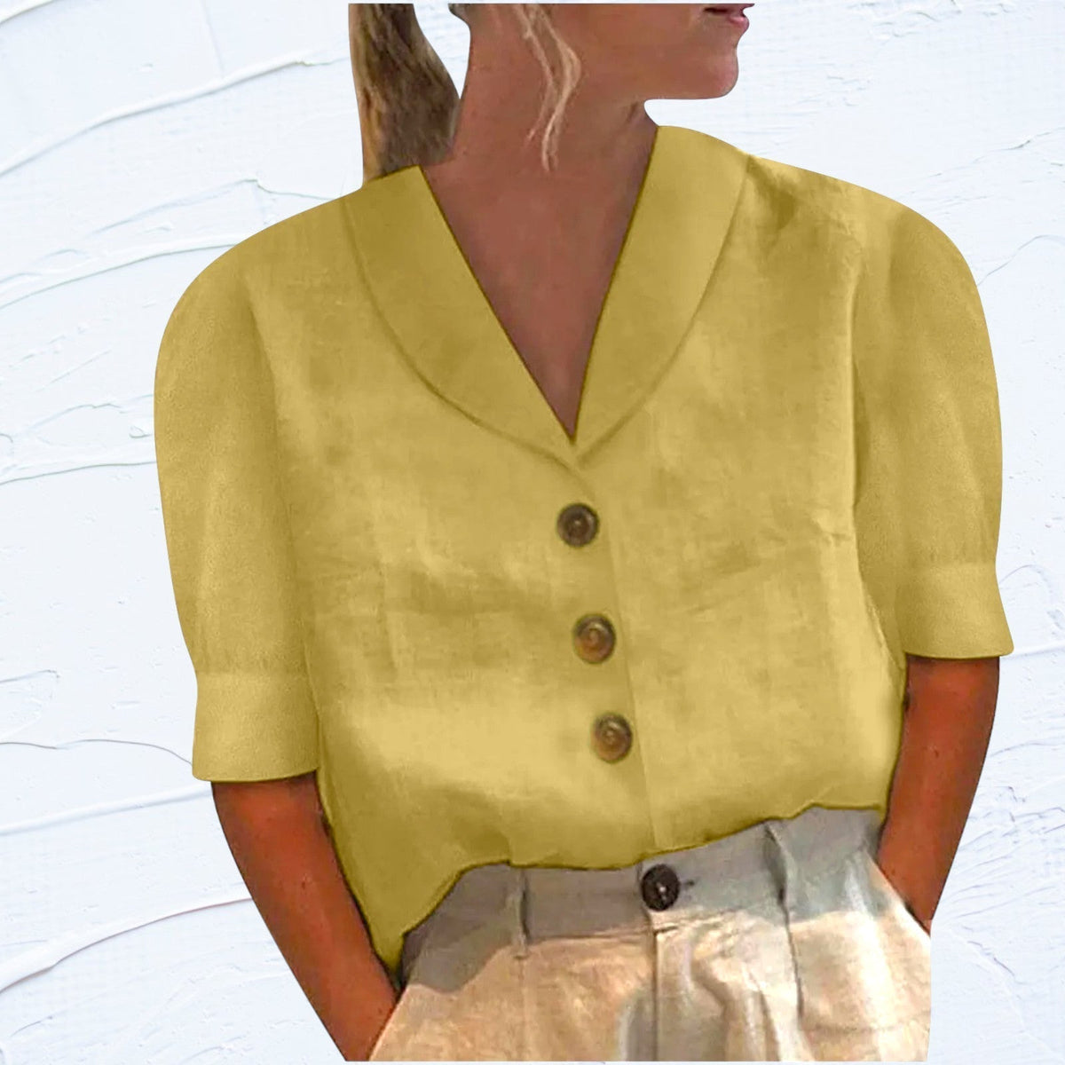 Retro-Chic Button Blouse with Knotted Front