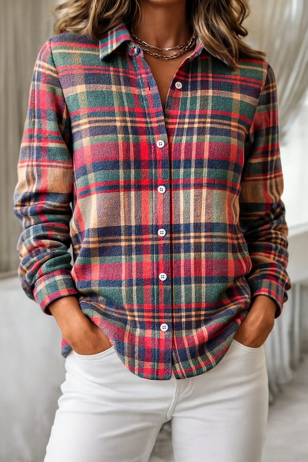 Belivianne - Women's Festive Checkered Blouse