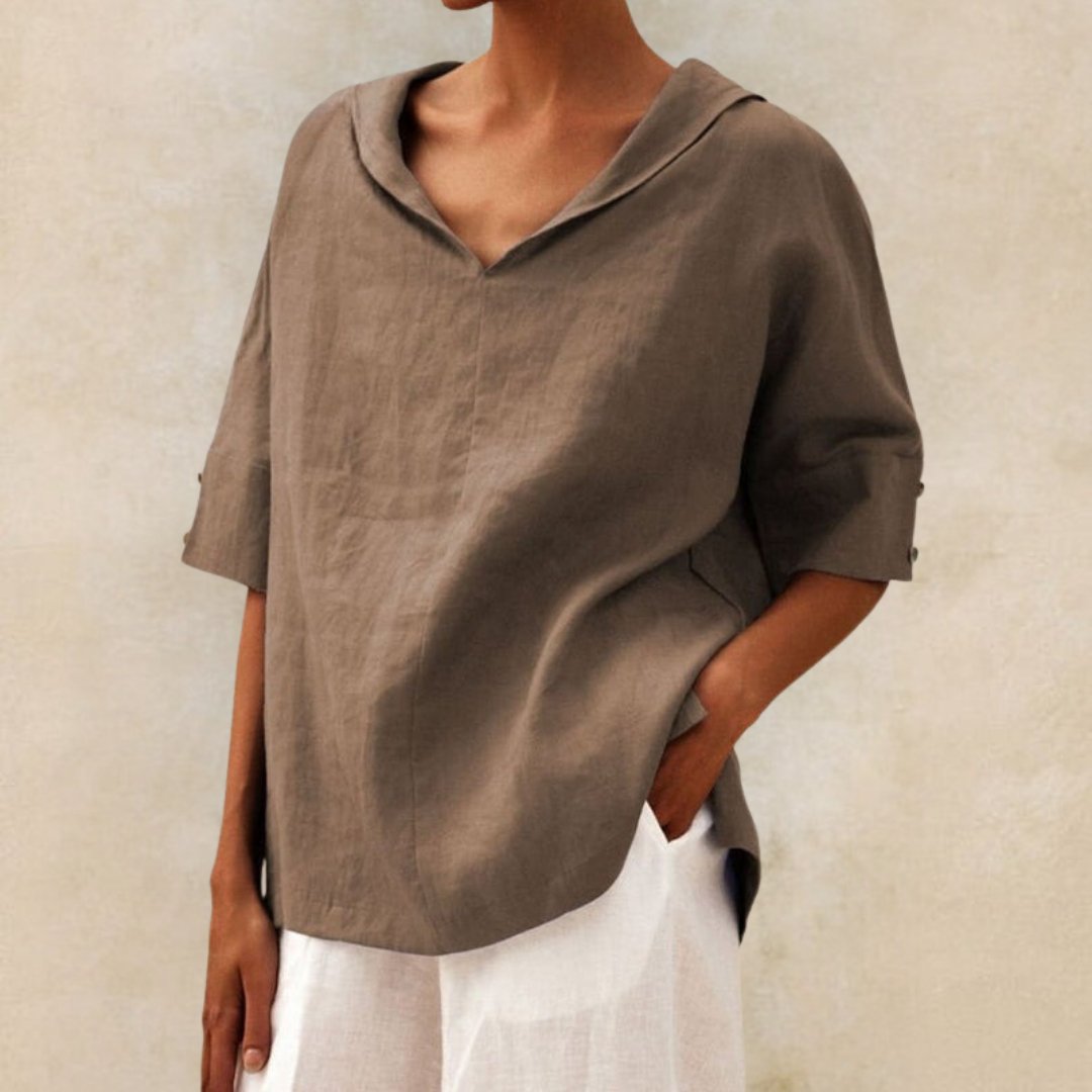 YLVIE CLASSIC LINEN BLOUSE WITH V-NECK