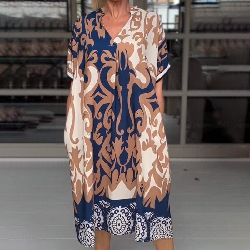 Bente - Elegant Printed Loose Midi Dress
